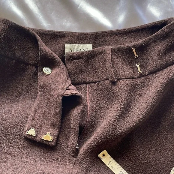 ALFANI 90’s Y2K Burgundy Wine Puddle Length Boucle Slubbed Texture Trousers Sz 8 - Picture 7 of 10